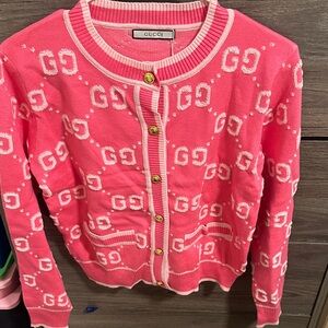 Pink GG Logo Button-Front Cardigan size M